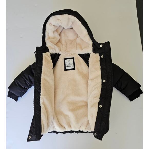 Baby Gap Black Puffer Jacket P.U.R.E Water-Resistant Fur Lined NEW 3YrsToddler - Picture 2 of 7